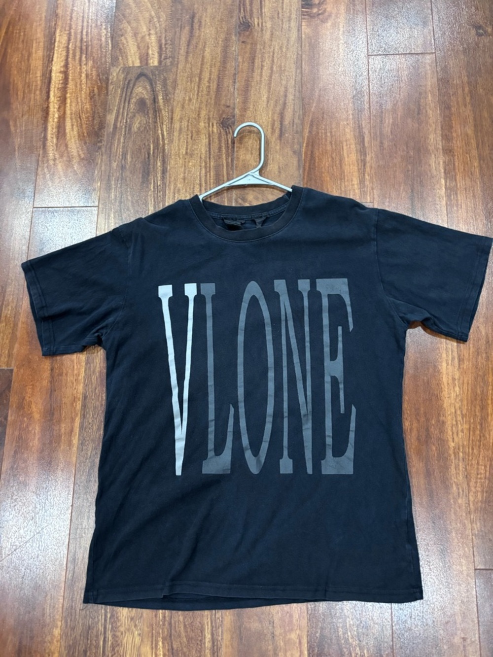 VLONE Black T-Shirt with Gray Vertical Logo